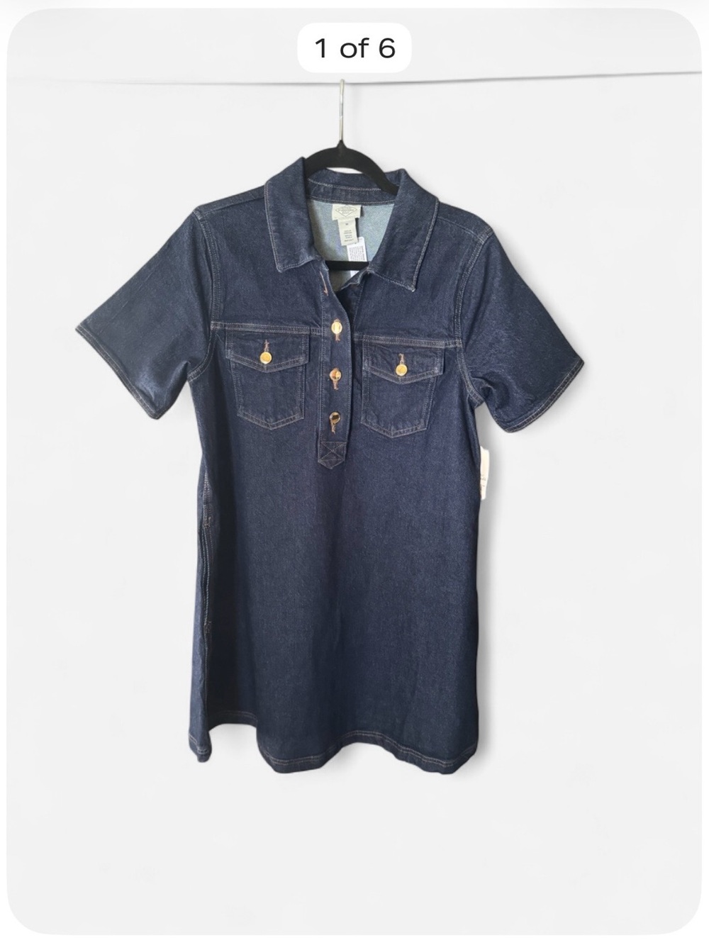 St. John’s Bay Denim Shirt Dress Women’s M Dark Wash Gold Buttons NWT